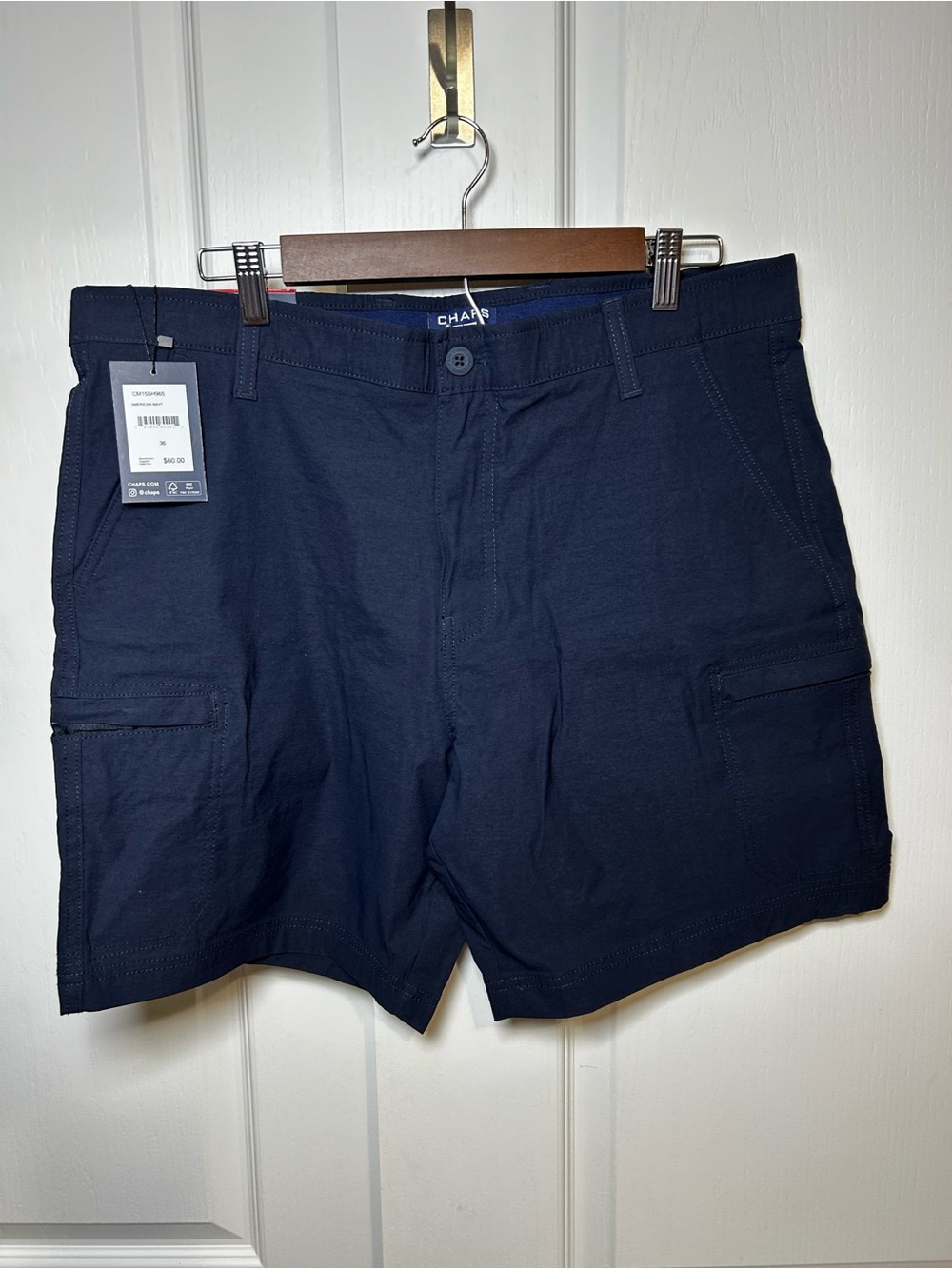 Chaps Mens Cargo Shorts Size 36 Navy Blue Stretch Cotton Flat Front NWT